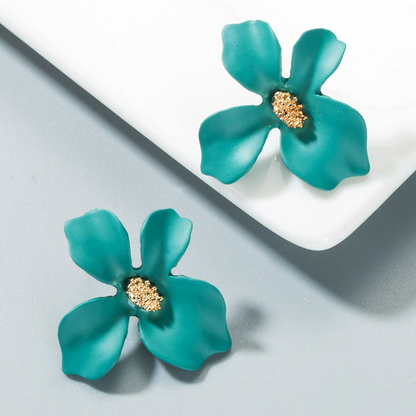 Alloy Flower Baking Paint Small Fresh Exaggerated Elegant Women's Earrings
