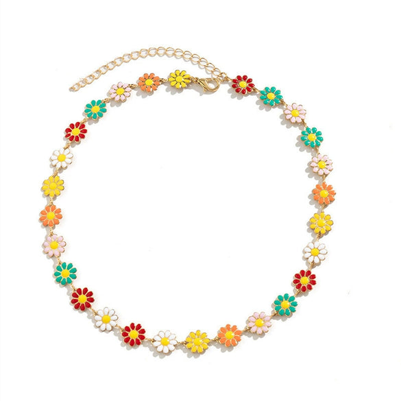 Alloy Flower Daisy Beaded Clavicle Chain Necklace For Women Electroplated