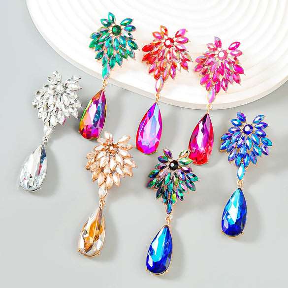 Alloy Flower Diamond Dropshaped Earrings For Women