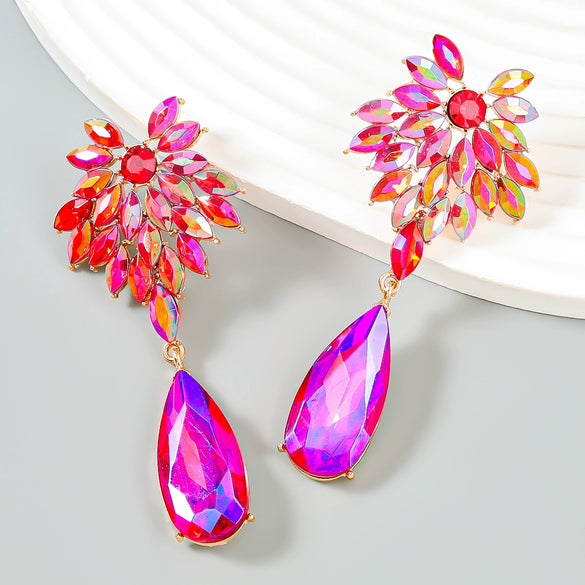 Alloy Flower Diamond Dropshaped Earrings For Women