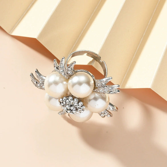 Alloy Flower Diamondencrusted Ring Exaggerated Elegant Retro Style Unisex