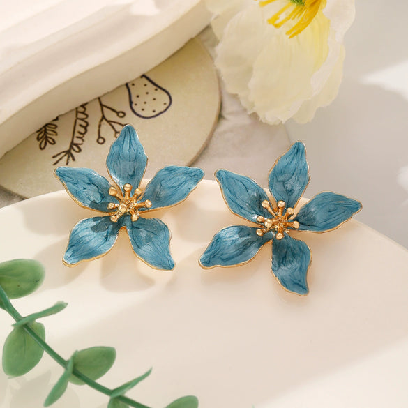 Alloy Flower Dripping Oil Earrings For Women Retro Elegant Fashion Little Fresh Style