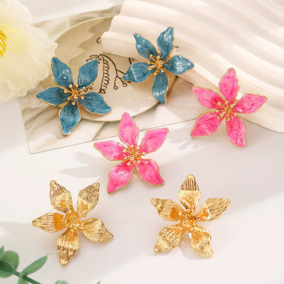 Alloy Flower Dripping Oil Earrings For Women Retro Elegant Fashion Little Fresh Style