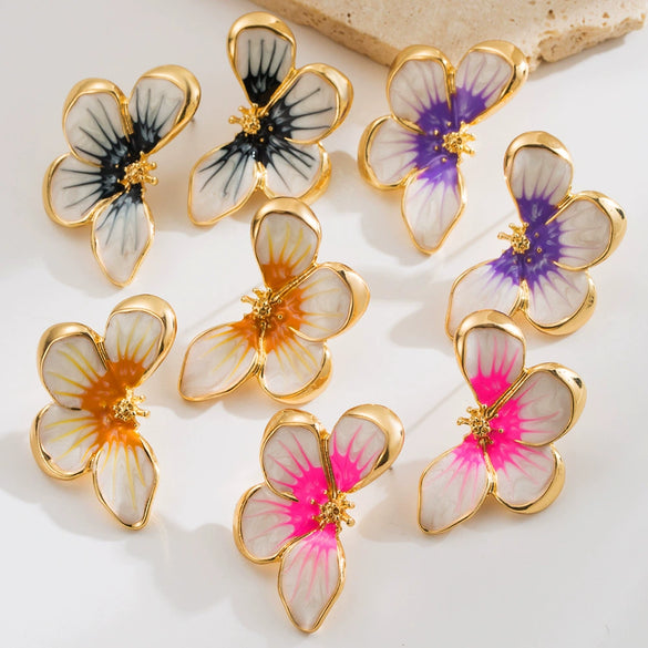 Alloy Flower Earrings Retro Baroque Style Electroplated For Women