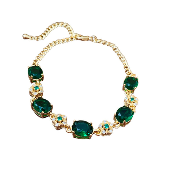 Alloy Flower Emerald Diamond Light Luxury Women's Bracelet With Gold Electroplating