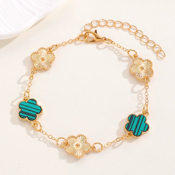 Alloy Flower Fiveleaf Clover Electroplated Bracelet Jewelry For Women And Unisex Or Couple Style