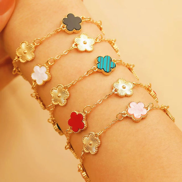 Alloy Flower Fiveleaf Clover Electroplated Bracelet Jewelry For Women And Unisex Or Couple Style