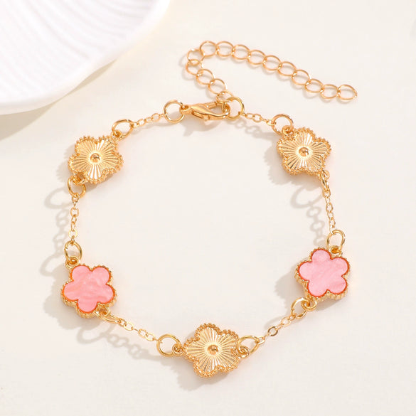 Alloy Flower Fiveleaf Clover Electroplated Bracelet Jewelry For Women And Unisex Or Couple Style