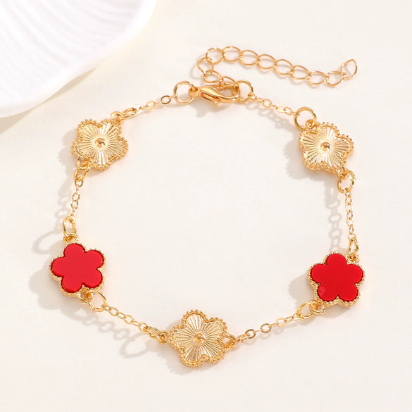 Alloy Flower Fiveleaf Clover Electroplated Bracelet Jewelry For Women And Unisex Or Couple Style