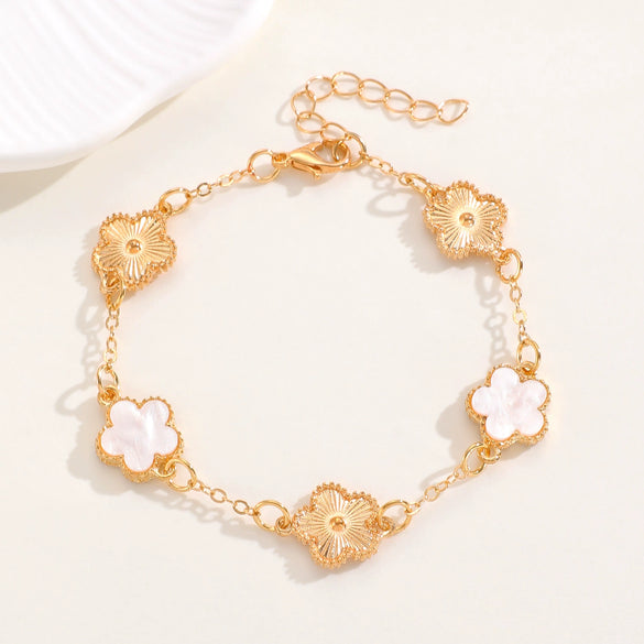 Alloy Flower Fiveleaf Clover Electroplated Bracelet Jewelry For Women And Unisex Or Couple Style