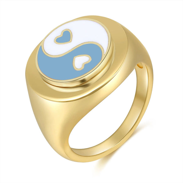 Alloy Flower Heart Ring Retro Creative Dripping Oil Women's