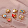 Alloy Flower Heart Ring Retro Creative Dripping Oil Women's