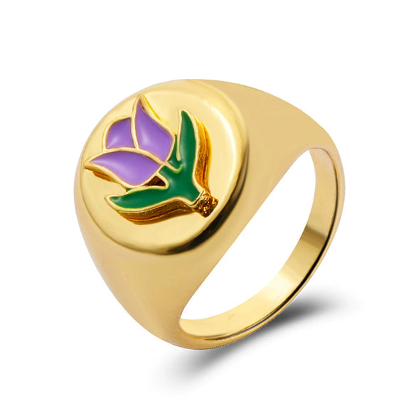 Alloy Flower Heart Ring Retro Creative Dripping Oil Women's