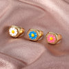 Alloy Flower Heart Ring Retro Creative Dripping Oil Women's