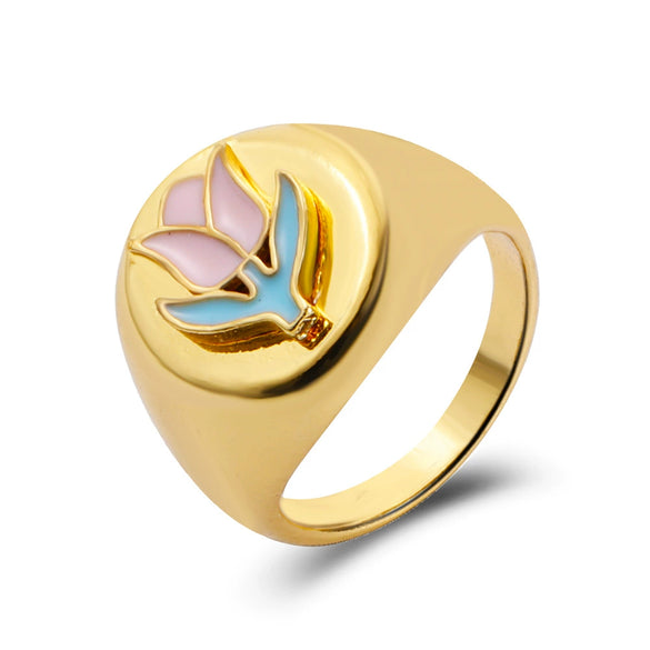 Alloy Flower Heart Ring Retro Creative Dripping Oil Women's