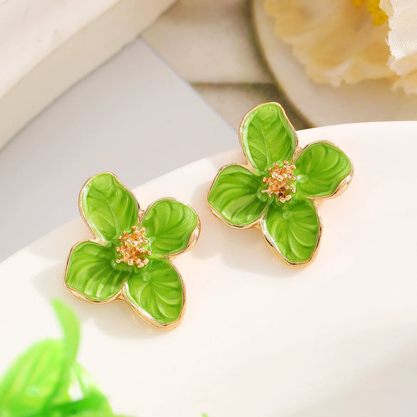 Alloy Flower Pattern Dripping Oil Women's Earrings
