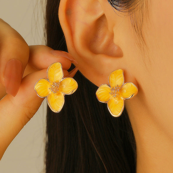 Alloy Flower Pattern Dripping Oil Women's Earrings