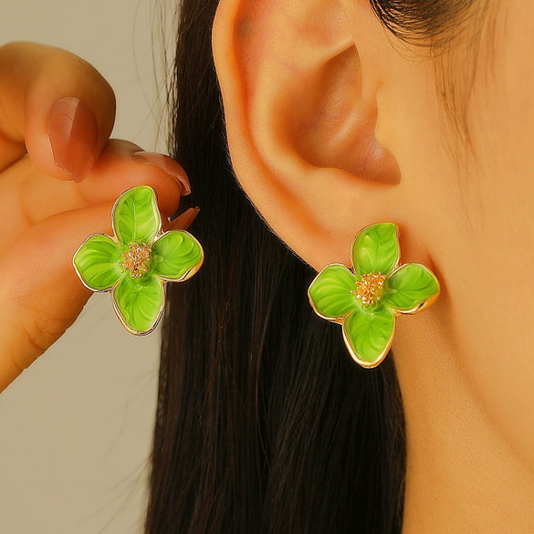 Alloy Flower Pattern Dripping Oil Women's Earrings