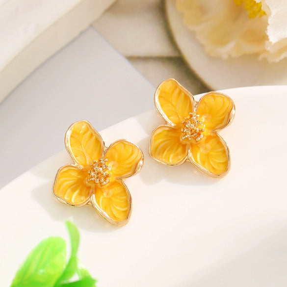 Alloy Flower Pattern Dripping Oil Women's Earrings