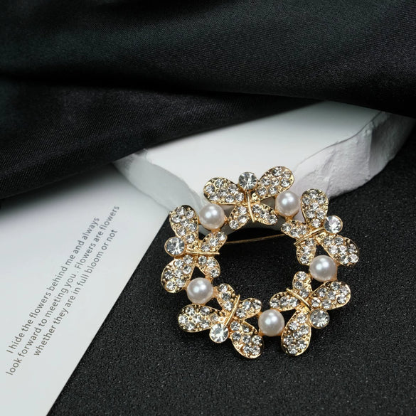 Alloy Flower Patterned Diamondencrusted Electroplated Brooch Knot Buckle For Women And Unisex Dualpurpose Antislip Pin