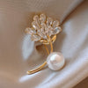 Alloy Flower Pearl Women's Brooch With Electroplating Design For Autumn And Winter Coat Accessories
