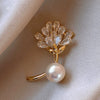 Alloy Flower Pearl Women's Brooch With Electroplating Design For Autumn And Winter Coat Accessories