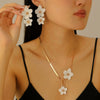 Alloy Flower Pendant Necklace And Earrings For Women Electroplated