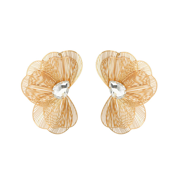 Alloy Flower Petals Diamondencrusted Earrings For Women