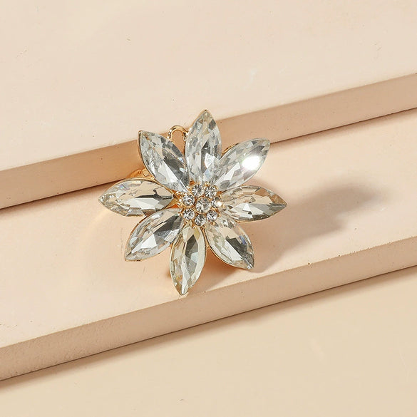 Alloy Flower Ring With Diamond Accent Retro Creative Open Adjustable Band For Unisex