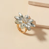 Alloy Flower Ring With Diamond Accent Retro Creative Open Adjustable Band For Unisex