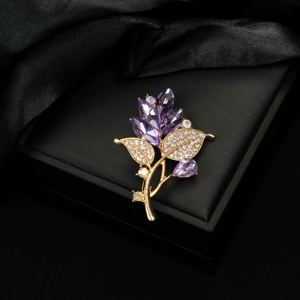 Alloy Flower Shape Rhinestone Brooch Electroplated Unisex