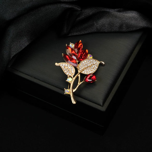 Alloy Flower Shape Rhinestone Brooch Electroplated Unisex