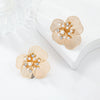 Alloy Flower Stud Earrings For Women Set With Pearls