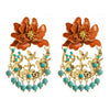 Alloy Flower Tassel Pin Earrings With Diamond Process For Women