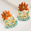 Alloy Flower Tassel Pin Earrings With Diamond Process For Women