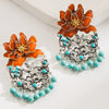 Alloy Flower Tassel Pin Earrings With Diamond Process For Women