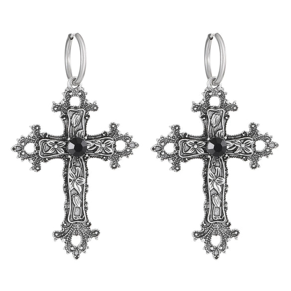 Alloy Flower Vine Cross Stud Earrings For Women Geometric Gothic Retro Hip Hop Exaggerated Electroplated