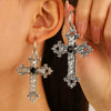 Alloy Flower Vine Cross Stud Earrings For Women Geometric Gothic Retro Hip Hop Exaggerated Electroplated
