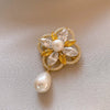 Alloy Flower Water Drop Pearl Brooch For Women Electroplated Autumn And Winter Coat Accessory
