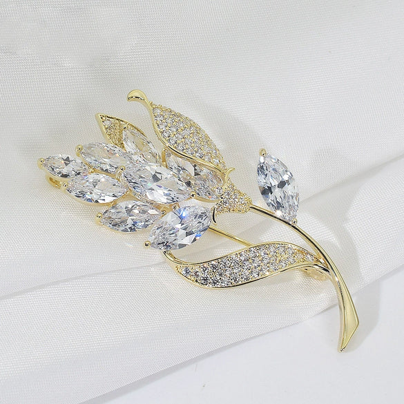 Alloy Flower Wheat Ear Water Drop Pearl Women's Brooch With Electroplating