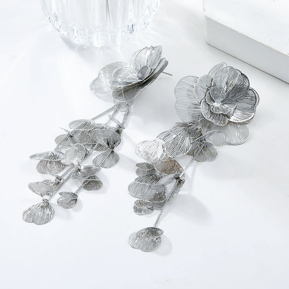 Alloy Flower Women's Light Luxury Multilayer Exaggerated Earrings With Electroplating