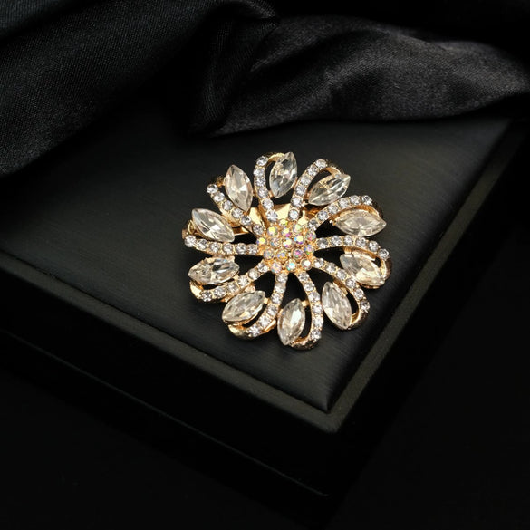 Alloy Flowershaped Diamondencrusted Electroplated Brooch Retro Creative Style For Women And Unisex