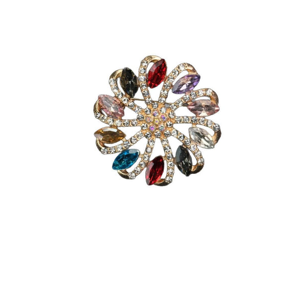 Alloy Flowershaped Diamondencrusted Electroplated Brooch Retro Creative Style For Women And Unisex