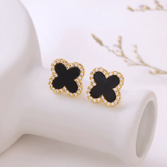 Alloy Fourleaf Clover Electroplated Women's Earrings Fashionable Jewelry With Flower Design
