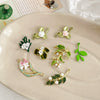 Alloy Fresh Green Leaf Camellia Lily Beaded Accessories With Dripping Oil Design For Bracelet Necklace Earrings Diy Handmade