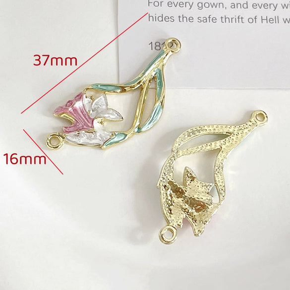Alloy Fresh Green Leaf Camellia Lily Beaded Accessories With Dripping Oil Design For Bracelet Necklace Earrings Diy Handmade