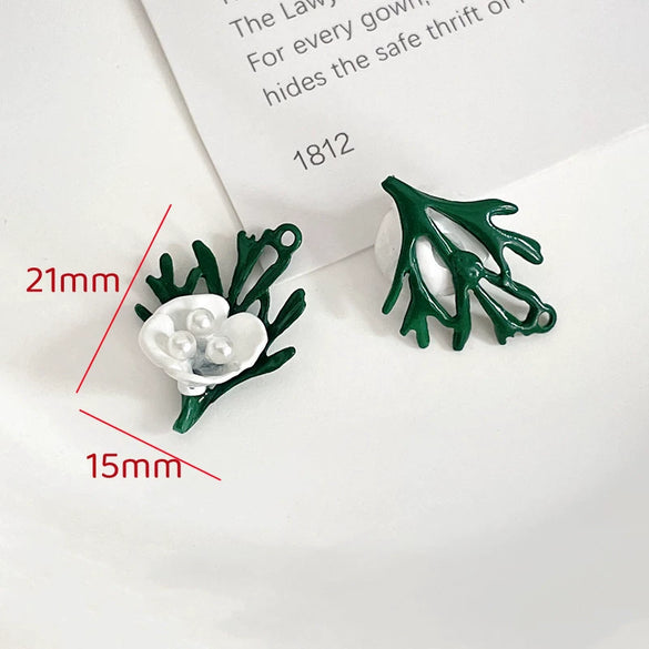Alloy Fresh Green Leaf Camellia Lily Beaded Accessories With Dripping Oil Design For Bracelet Necklace Earrings Diy Handmade
