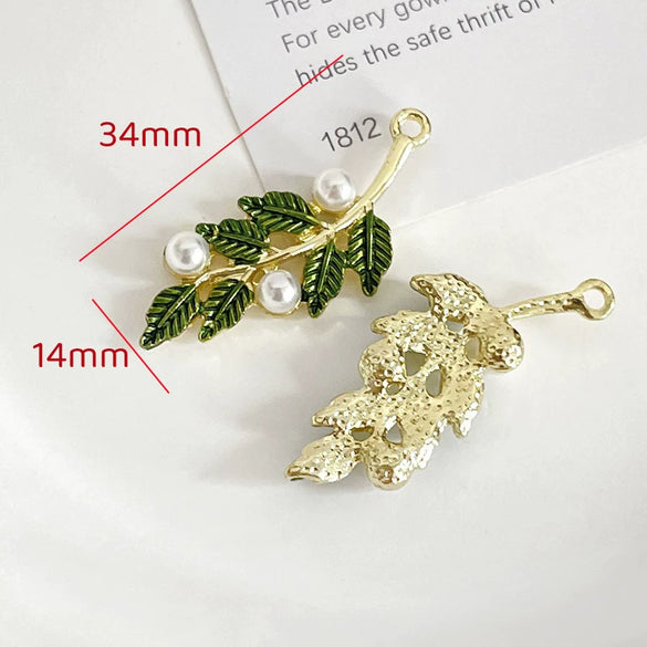Alloy Fresh Green Leaf Camellia Lily Beaded Accessories With Dripping Oil Design For Bracelet Necklace Earrings Diy Handmade