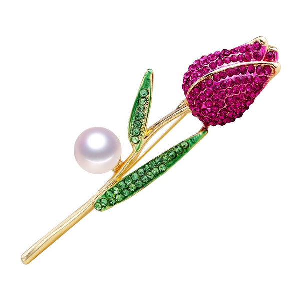 Alloy Freshwater Pearl Flower Brooch For Women