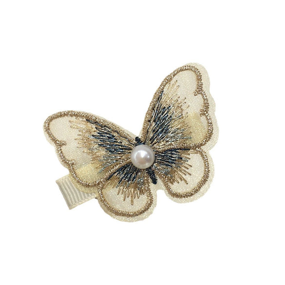 Alloy Freshwater Pearl Hairpin Duckbill Clip With Embroidery Butterfly Design For Women